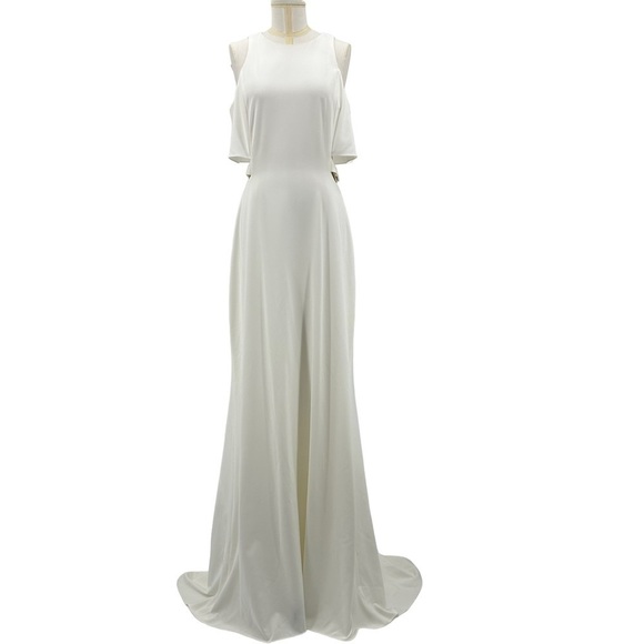 NEW Halston‎ Heritage Evening Cream Sleeveless Gown Side & Back Cutouts Size 10 - Picture 3 of 11